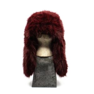 Faux Fur Mössa Vinröd